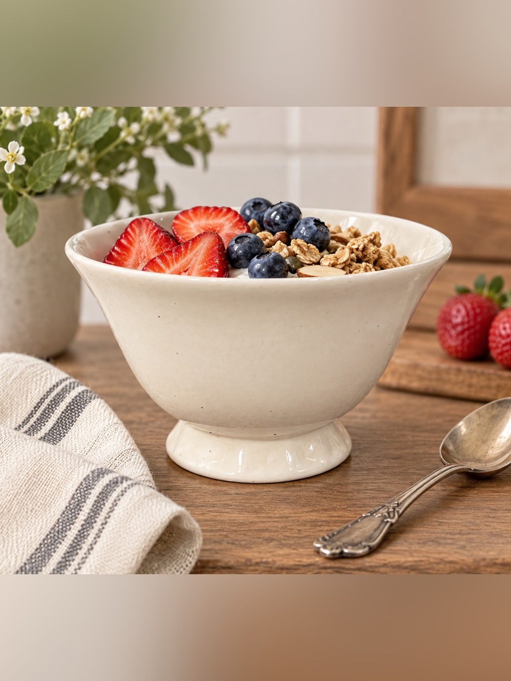 Pottery Barn White Speckled Pedestal Footed Bowl 3.5” Cereal Rice Ice Cream